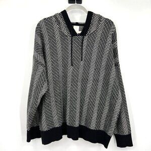 JOIE Women's Black & White Chevron Long Sleeve Hooded Sweater Size 2x